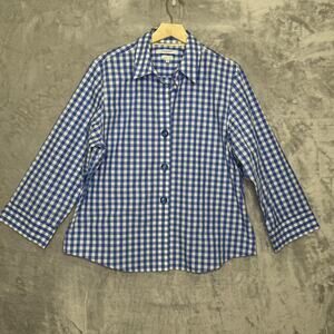 Foxcroft Blue and White Gingham Button-Down Shirt